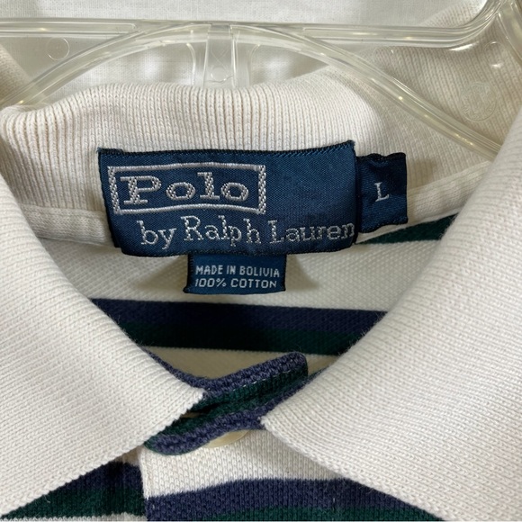 Polo Ralph Lauren Men’s Long Sleeve Blue/White Buttoned Striped Polo Size Large - Picture 4 of 9